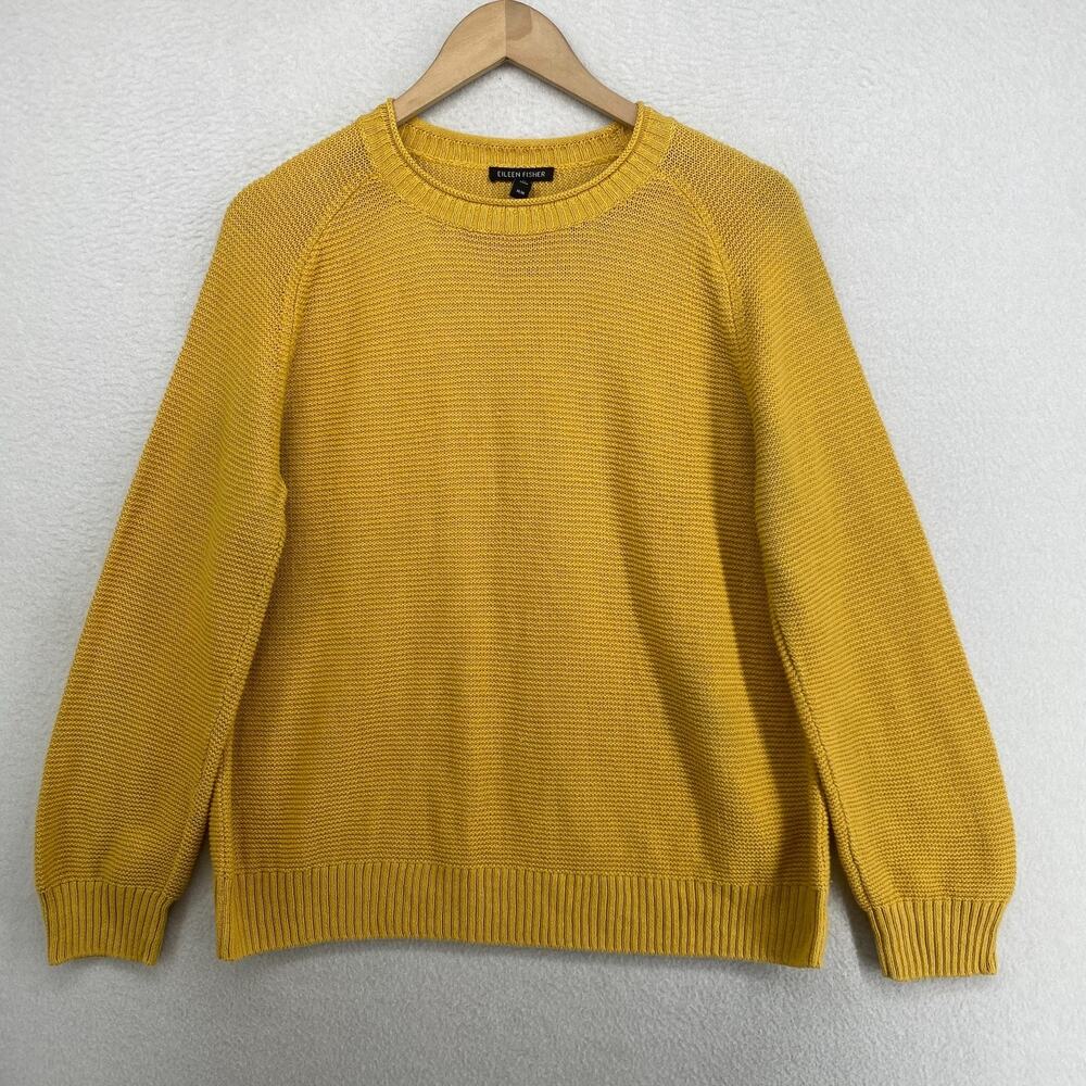EILEEN FISHER Sweater M Organic Linen Cotton Jumper Long Sleeve Pullover Yellow
